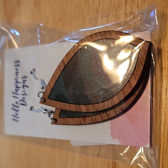 Camo & Wood Teardrop Dangle Earrings - Picture 1 of 2